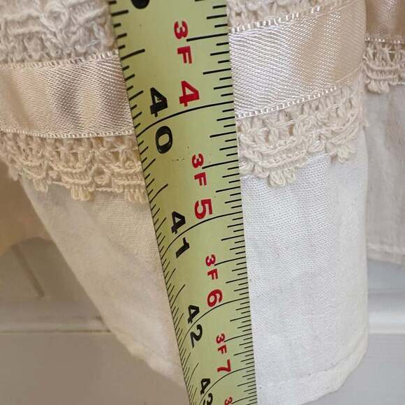 Vintage Inspired Boho Embroidered Peasant Dress Cream Blue Floral Cotton Midi - Picture 2 of 6